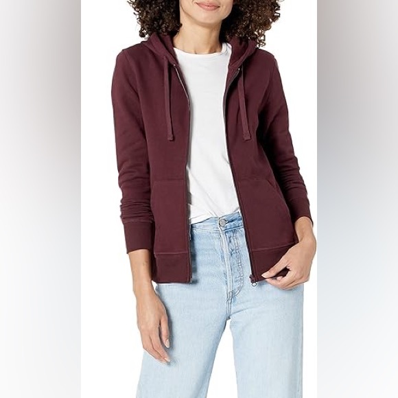NWT Womens French Terry Zip Hoodie, Burgundy - Picture 4 of 7